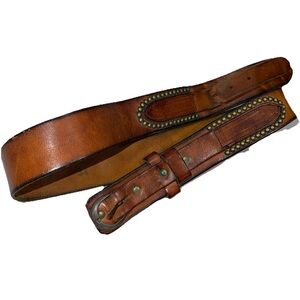 Vintage Western Brass Studded Ranger Style BELT Embossed Brown LEATHER, Men’s 34